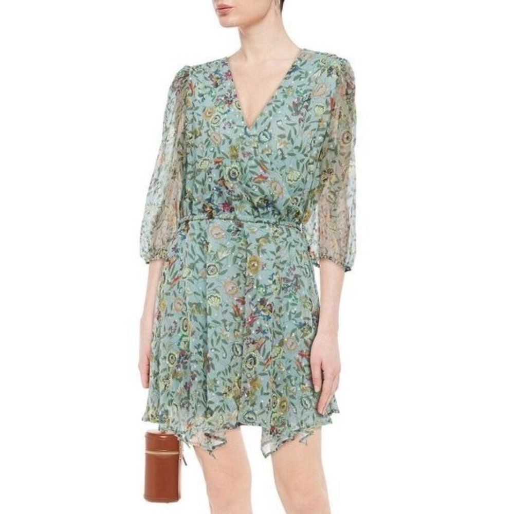 Walter Baker Floral Chiffon Wrap Dress Medium